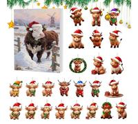 24 giorni Advent 2D Acrylic Decor, Christmas Highland Cow Advent Countdown Calendar 2025, Cute Highland Cow Ornaments,for Vacation Home Family Tree Window Wall Door Car Rearview Mirror