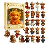 24 giorni Highland Cow Ornament Countdown Calendar -2025 Christmas Highland Cow Advent,2D Acrylic Decorations For Holiday Home Christmas Tree Car Rearview Mirror Window Wall Family Vacation