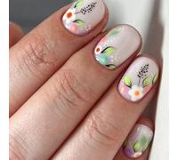 24 Glossy Glossy Full Covers False Nails Short Square Press Unghie Beliumi Accensione Chiodi Foglie ACRILICO