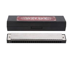 24 Hole Stainless Steel Harmonica C Key for Adults Beginners | Retro engraved cover plate, embedded design for better airiness, strong bass and clear treble, ABS resin inner for stable