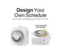 24 Hour Indoor Mechanical Timer 3 Plug Socket Timer,30 Min Daily /Off Cycle for Lamps, Christmas Tree Lights US Plug