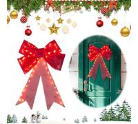 24 Inch Pre-Lit Christmas Bow Decoration with Warm White LED Lights, Large Red Lighted Xmas Bow with Dual Hanging Rings for Indoor Outdoor Window Porch & Wall Decor