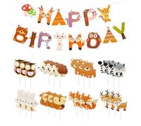 24 Inserti per Carte per Animali da Cartone Animato E 1 Set di Bandiere di Compleanno, Decorazioni Dolci Creative, Festa di Compleanno.