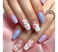 24 Long Shape Premere Nails Flowers Falso Semplice Acrilico Glossy Copertini Completi Attaccano Per La Donna