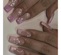 24 Lunghezza Unghie Acriliche Fiori Copertine Full Bastoni Sulla Punta Francese Pressa Semplice Falso