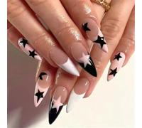 24 Mandorla Stampa Sulle Unghie Disegni Stelle Francese Falso Acrilico False Colle Artificiali Per Le Donne Stick Unghie Finte