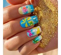 24 Mediums False False Nails Coconuts Albero Pressa Copertine Complete Lucide Acriliche Per Donna