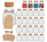 24 mini bottiglie di vetro da 50 ml con tappo in sughero, decorazione fai da te, piccoli barattoli di vetro quadrati, mini fiale in sughero, bottiglie di messaggi con etichette e cordino per