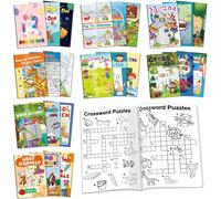 24 mini libri di attività per bambini come gadget per feste di età compresa tra 4-8 e 8-12 anni. Divertimento e sfide includono labirinti, unisci i puntini, ricerca di parole, parole intrecciate e alt