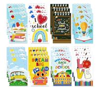 24 mini taccuini colorati a spirale con scritta "Welcome Back to School" per bambini, studenti, primo giorno di scuola, premi, regali, bomboniere, sacchetti regalo, 8 disegni