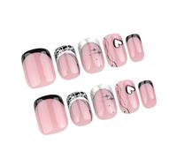 24 Nails Acrilico Falso Short Short Square Artificiale Con Motivi Per Cuore Premere Sugli Luccichio Premere Sull