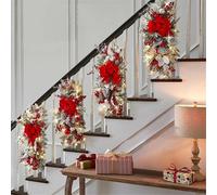 24 "Natale Swag Artificiale Natale Il Cordless Prelit Stairway Swag Teardrop Trim Ghirlanda Porta Scala Swag Ghirlanda con Luci A LED per La Casa Holiday Decor, Red, 4PCS