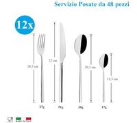 [24 o 48 Pz] Servizio Set Posate 6 Persone / 12 Persone in Acciaio Inox