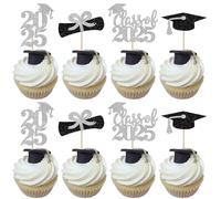 24 Pack Class of 2023 Cupcake Toppers with Glitter 2023 Graduation Diploma Grad Cap Cupcake Picks for 2023 Graduation Theme School Boys Girls Graduate Party Cake Decorations Supplies Silver