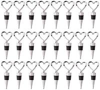 24 Pack Love Design Tappi per Bottiglie di Vino Un Forma di Cuore e Bevanda con Borsa Trasparente Bianca per Matrimoni, Feste