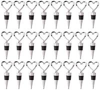 24 Pack Love Design Tappi per Bottiglie di Vino Un Forma di Cuore e Bevanda con Borsa Trasparente Bianca per Matrimoni, Feste