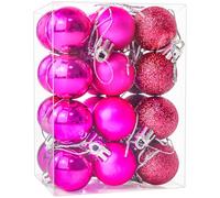 24 palline di Natale da 30 mm, mini palline decorative per albero di Natale, piccole palline da appendere per albero di Natale, vacanze, matrimoni, feste, colore: rosso rosa