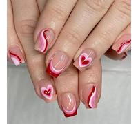 24 PC Consigli Francesi Le Unghie San Valentino False Nails Chiodi Artificiali Cuore Breve Pressa Quadrata Sulle Unghie