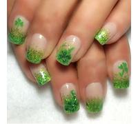 24 Pc Festival Press Su Unghie Laureati Verdi False Shamrocks Acrilico Short Square Stick ON ON