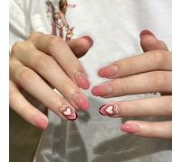 24 Pc San Valentino Press Su Unghie Breve Ovale Artificiale Con Disegni Cuore Dichiarazioni Manicure Per Le Donne Unghie Falso