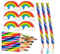 24 PCS, 12 Matite Colorate Arcobaleno e 12 Gomme da Cancellare in Plastica 4 in 1, Matite Arcobaleno, Matite Colorate Bambini Gadget, Mini Colori per Bambini Regalini, Matitoni Colorati