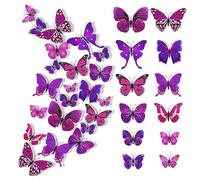 24 Pcs Adesivo da Parete Farfalla, 3D Farfalle Decorative, 3D con Adesivo da Parete Farfalla Magnetico, Adesivo Farfalla Staccabile Ottimo per Decorazioni (Viola)