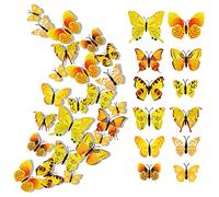 24 Pcs Adesivo da Parete Farfalla, 3D Farfalle Decorative, 3D con Adesivo da Parete Farfalla Magnetico, Adesivo Farfalla Staccabile Ottimo per Decorazioni (Giallo)