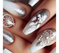 24 Pcs Ballet Press On Nails Acrilic False Full Covers Accendi Con Ornamento Design Piumato Per Qualsiasi Evento Elegant Dita Delle Dita