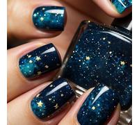 24 Pcs Breve Square Press Su Unghie Blu Falso Copertine Incollare Con Disegni A Stella Per Gli Individui Di Moda Manicure Chiodo Spiegazioni