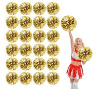 24 Pcs Cheerleading Pom Poms,13.7inch Cheerleader Pompoms with Four finger payment,Fit for Team Spirit Sports Dance Cheering (gold + silver)
