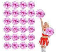 24 Pcs Cheerleading Pom Poms,13.7inch with Four finger payment Cheerleading Handheld Squad Pompoms for Sports Team Cheer Spirit (Rose red+white)