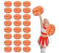24 Pcs Cheerleading Pom Poms,14.57inch with Handle style Cheerleading Handheld Squad Pompoms for Sports Team Cheer Spirit (White+Orange)