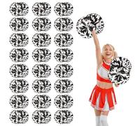 24 Pcs Cheerleading Pom Poms,14.57inch with Handle style Cheerleading Handheld Squad Pompoms for Sports Team Cheer Spirit (black + white)