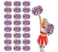 24 Pcs Cheerleading Pom Poms,14.57inch with Handle style Cheerleading Handheld Squad Pompoms for Sports Team Cheer Spirit (White+Blue+Red)
