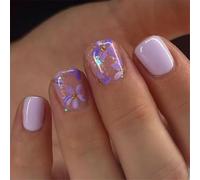 24 Pcs Chiodi Artificiali Piazza Corta Lucido Pieno Incollare Sulla Stampa Primavera Sul Modello Floreale Manicure Falso