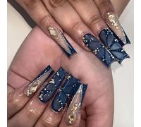 24 Pcs Chiodi Artificiali Quadrate Con Strass Su Chiodi Elegante Bastone Su Coperture Complete Acrilico Chiodo Acrilico