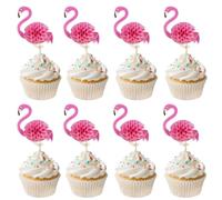 24 PCS Decorazioni Torta Fenicottero, 3D Fenicottero Cake Topper, Decorazioni Torta Hawaii, Topper Tortas Fenicotteros, Adatto per Feste A Tema Spiaggia Estiva, Feste A Tema Hawaiano