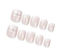 24 Pcs Donne Breve Pressa Su Unghie Forma Piazza Francese Falso Con Costruzioni Di Fiore Colle Semitrasparenti Colla Chiodo