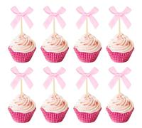 24 pcs fiocchi rosa cupcake topper fiocco torta di compleanno decorazione ragazza rosa fiocco cake topper per babyshower compleanno bridal shower matrimonio