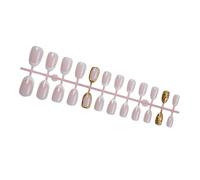 24 Pcs French Press Su Unghie Corte Rotondo Bianco Finte Unghie Con Strisce Oro 3D Metallizzato Disegni Per Facile Applicazione