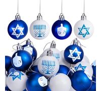 24 Pcs Hanukkah Hanging Ball Ornaments - Star of David Shatterproof Balls - White Blue Jewish Christmas Ornament for Tree Party Decorations