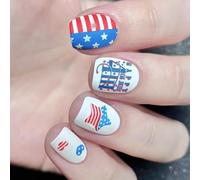 24 PCS Indipendence Day Nails Artificiali Short False 4th Luglio Press On Flags Day Stick On