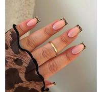 24 Pcs Leopardo Stampa Punte Francesi Stampa Su Chiodi Bastone Quadrato Corto Su Chiodi Copertine Lucide False Nails Per Nails Arte