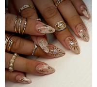 24 Pcs Luminoso Pressa Di Mandorle Francesi Su Unghie Con Star Moon Sun Disegni Unghie Arte Acrilico Asta Per Le Donne