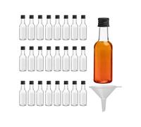 24 Pcs Mini Plastic Liqueur Bottles 50 ml Plastic Reusable Empty Small Schnapps Bottles with Black Lid and Funnel for Weddings Party