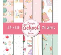 24 Pcs Scrapbook Paper 8.5 x 8.5 Back to School Pattern Paper Double-Sided Craft Paper Colorful Decorative Paper for Art Craft DIY Card Making Scrapbooking Supplies