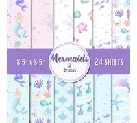 24 Pcs Scrapbook Paper 8.5 x 8.5 Mermaid Pattern Paper Double-Sided Craft Paper Colorful Decorative Paper for Art Craft DIY Card Making Scrapbooking Supplies