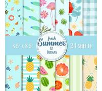 24 Pcs Scrapbook Paper 8.5 x 8.5 Summer Pattern Paper Double-Sided Craft Paper Colorful Decorative Paper for Art Craft DIY Card Making Scrapbooking Supplies