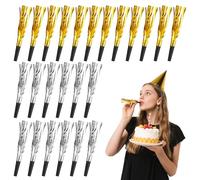 24 PCS Soffiatori per Feste in Metallo con Frange Glitterate - Noisemakers per Bambini e Adulti, Perfetti per Compleanno, Baby Shower, Natale e Capodanno - Soffiatori Musicali Colorati per P