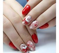 24 Pcs Stampa Di Natale Su Unghie Breve Mandorla French Suggerimenti Bastone On Nails Guanti Disegni Pieno Acrilico False Decorazioni Vacanze